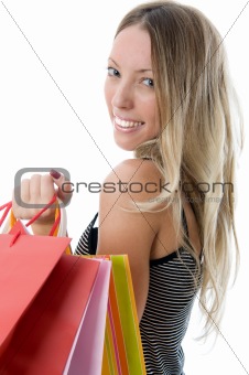 Close-up of happy young woman on a shopping spree.