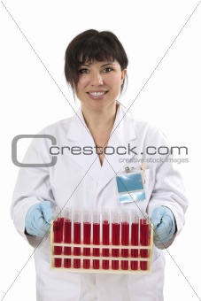 Scientist with test tube samples