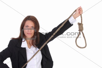 young businesswoman with gallows