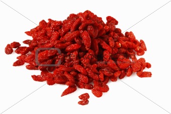 GOJI berryes pile over white isolated