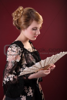 young lady with fan