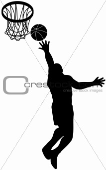 Basket player attacking the hoop