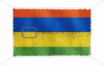 Flag of Mauritius on old wall background, vector wallpaper, texture, banner, illustration