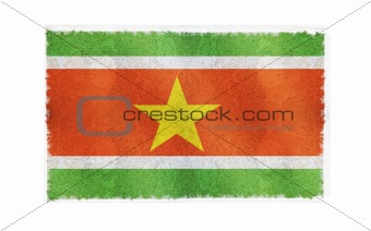 Flag of Suriname on old wall background, vector wallpaper, texture, banner, illustration
