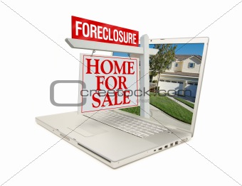 Foreclosure Home for Sale Sign & Laptop