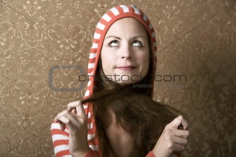 Young Woman Pulling on her Long Hair
