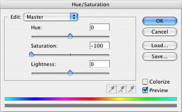 desaturating with a hue/saturation adjustment layer