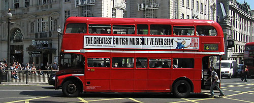 A Routemaster on Picadilly Circus in London